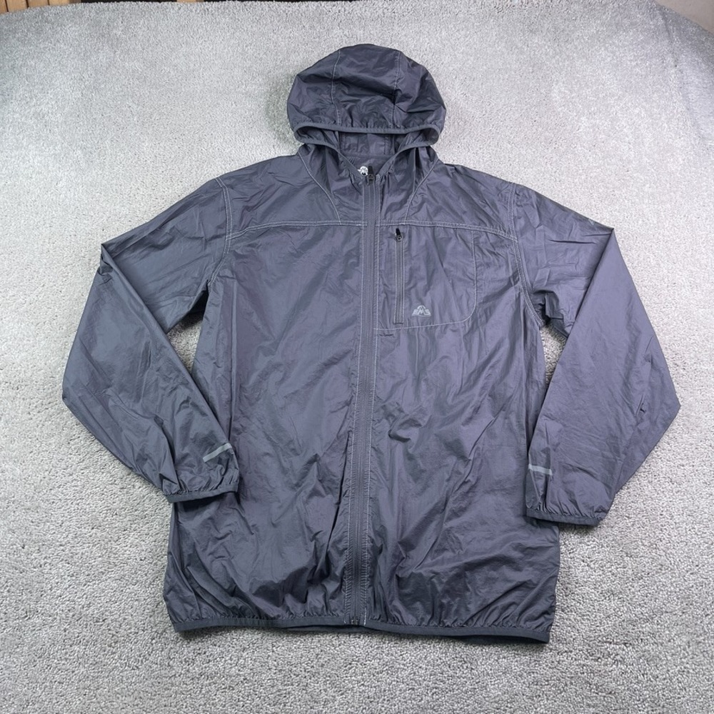 EMS Jacket Mens Large Gray TechWick Windbreaker Hooded Lightweight Hiking Shell